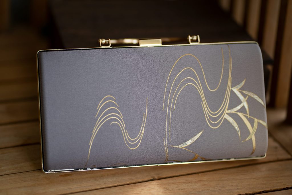 [SOLD] Spirits of Nature: Gold painted Kimono silk handbag [Unique]