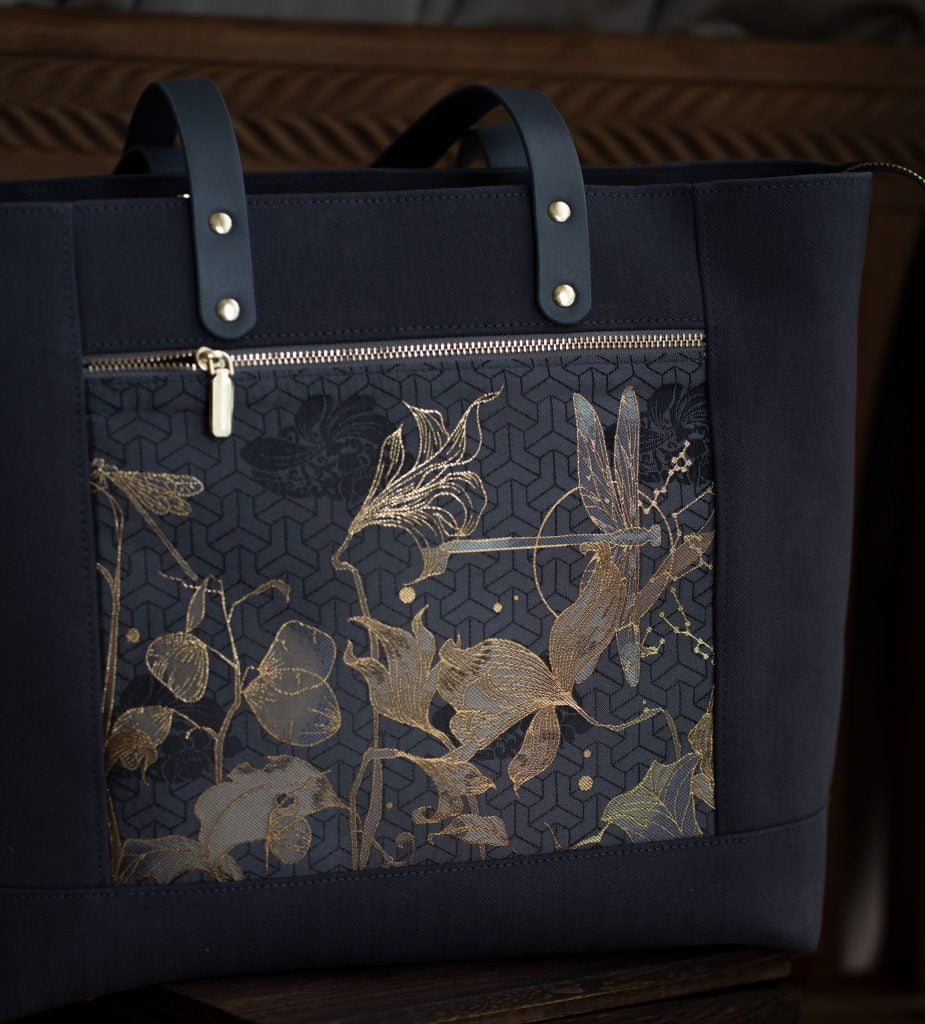 [SOLD] Grey Dragonfly amidst the flowers Tote Bag