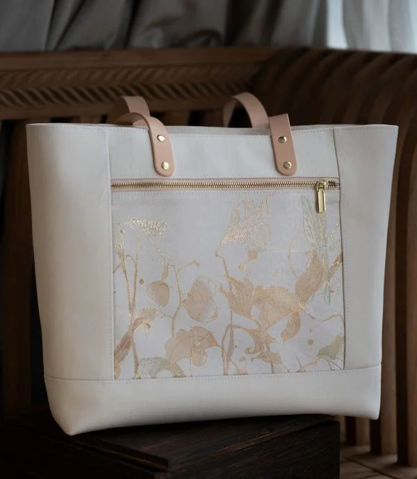 back view of dragonfly tote bag white