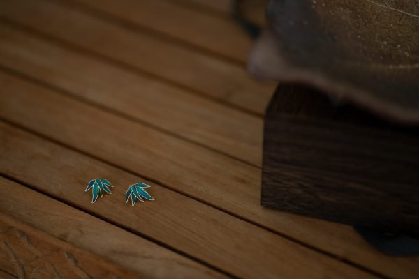 peacock feather inlay onto bamboo earrings