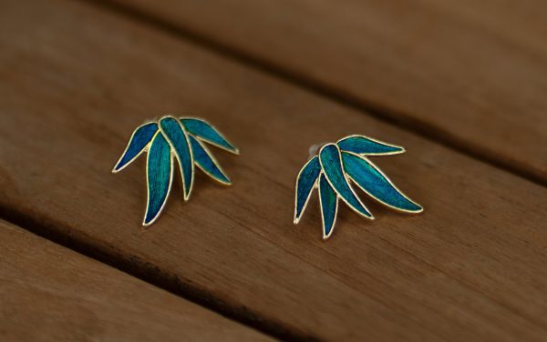 peacock feather inlay onto bamboo earrings