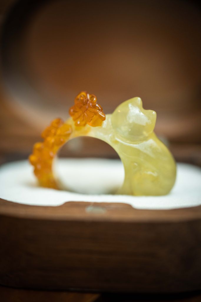 Whimsical Yellow Serpentine Jade Cat Ring