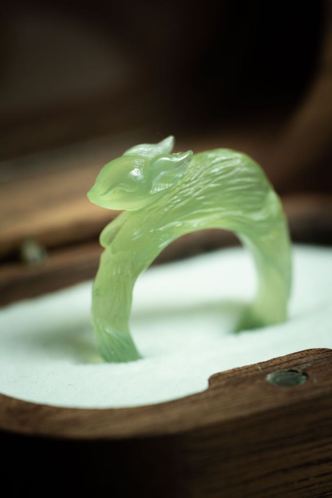 "Enchanted Fox" Serpentine Jade Ring