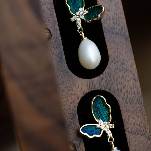 Butterfly Drop Pearl Earrings