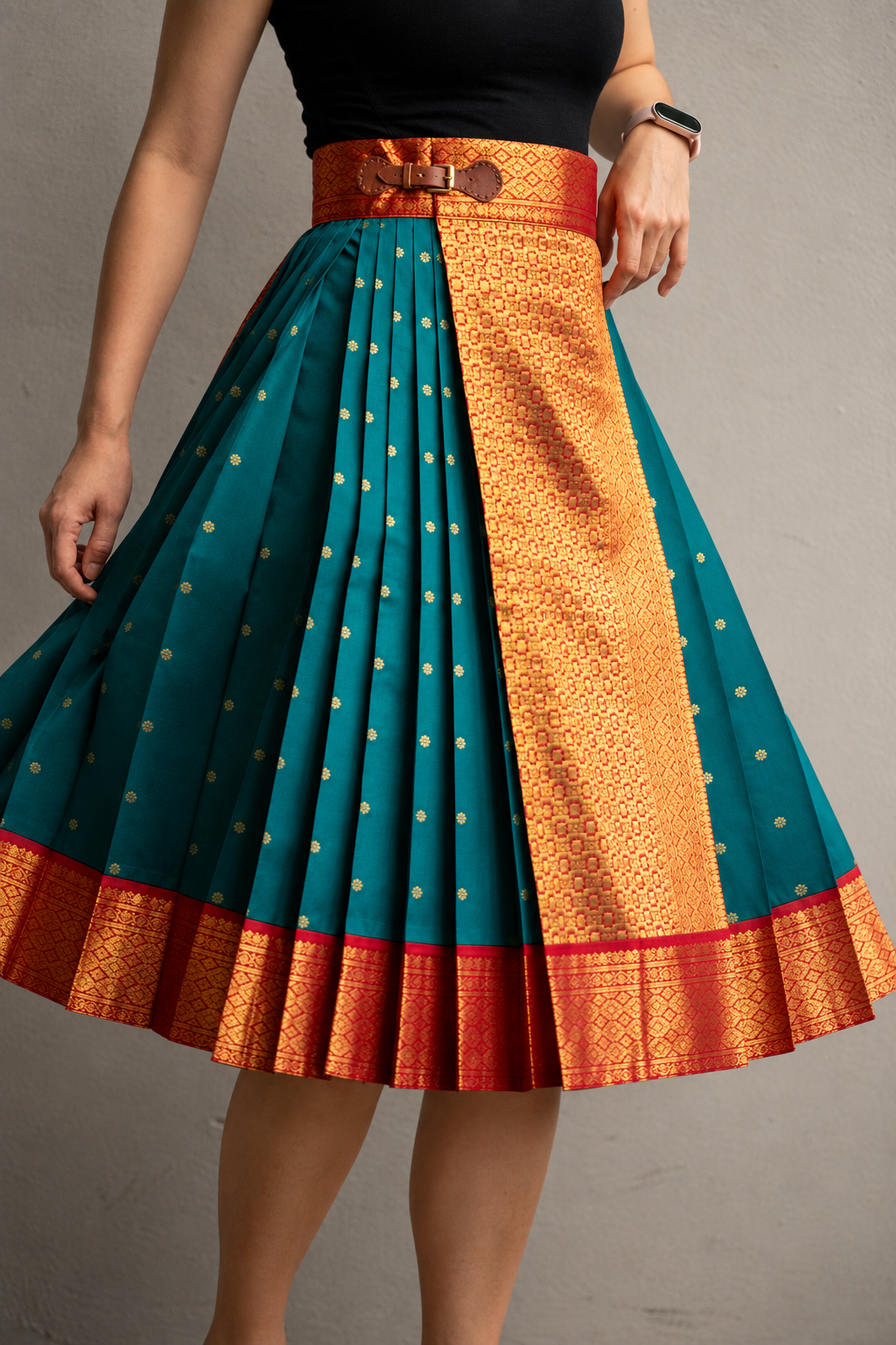 Silk Sari Mamian Teal Red Gold 01